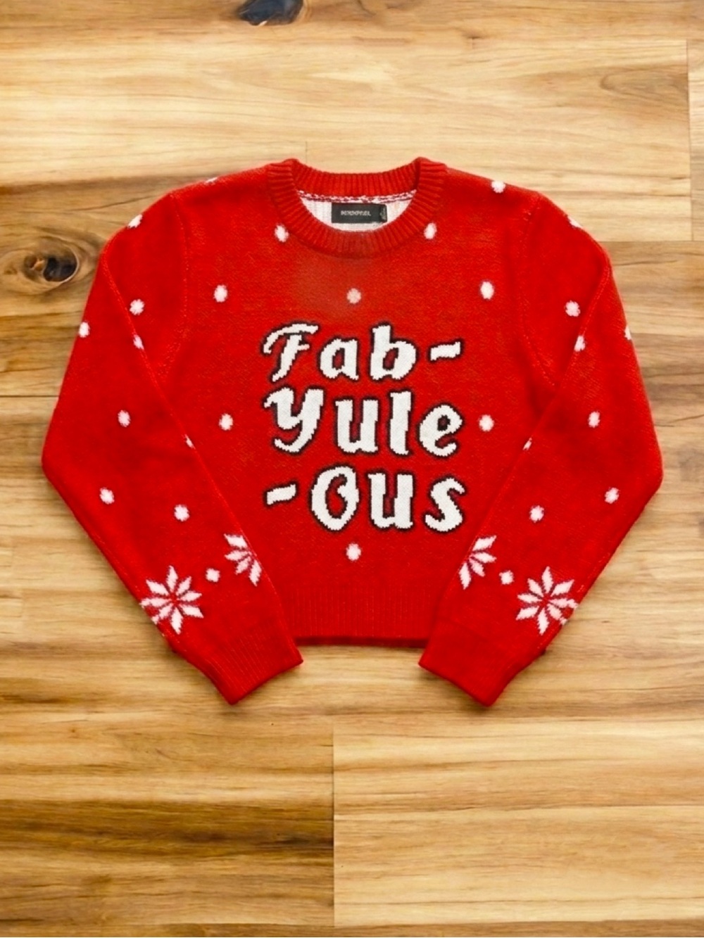 MINKPINK NWT Red White Cropped Knit Christmas Sweater Size Small